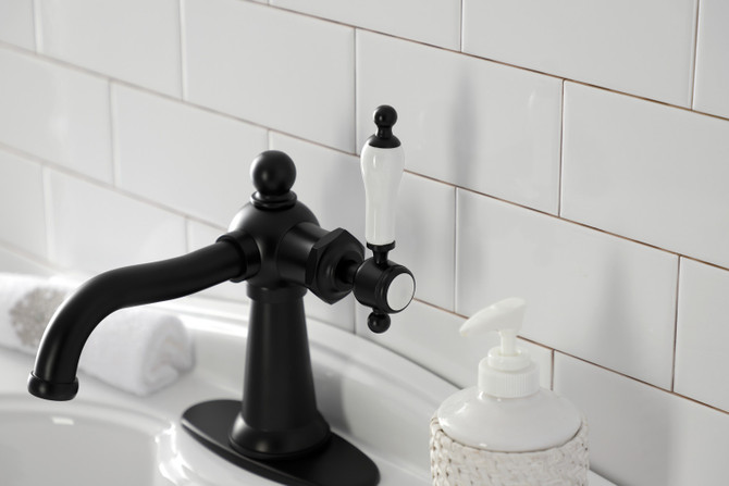 Kingston Brass KSD154KLMB Nautical Single-Handle Bathroom Faucet with Push Pop-Up, Matte Black
