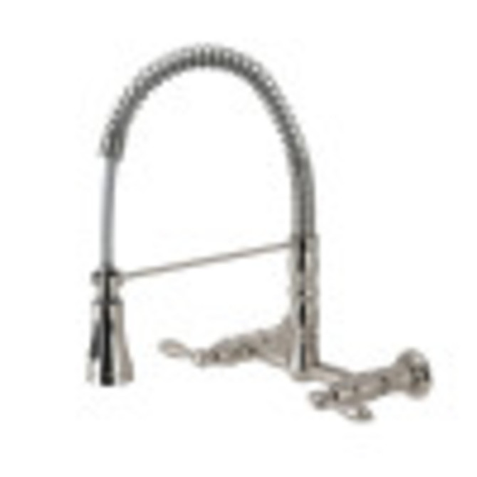 Gourmetier GS1248AL Heritage Two-Handle Wall-Mount Pull-Down Sprayer Kitchen Faucet, Brushed Nickel