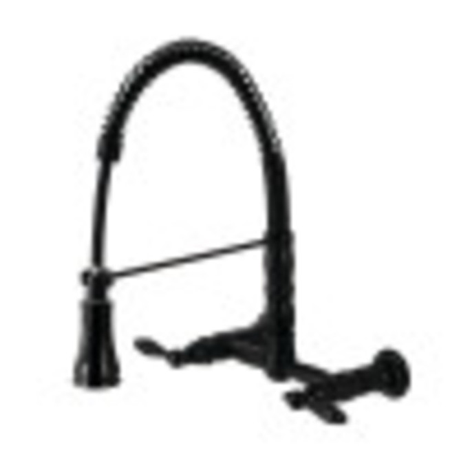 Gourmetier GS1240AL Heritage Two-Handle Wall-Mount Pull-Down Sprayer Kitchen Faucet, Matte Black