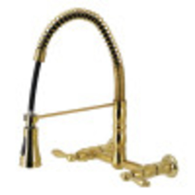 Gourmetier GS1247AL Heritage Two-Handle Wall-Mount Pull-Down Sprayer Kitchen Faucet, Brushed Brass