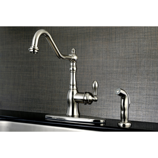 Gourmetier GSY7708ACLSP American Classic Single-Handle Kitchen Faucet with Brass Sprayer, Brushed Nickel