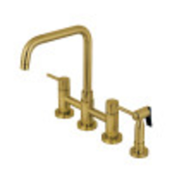 Kingston Brass KS8287DLBS Concord Bridge Kitchen Faucet with Brass Sprayer, Brushed Brass