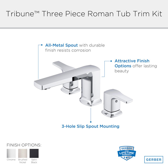 Tribune 2H Roman Tub Trim Kit w/out Spray Chrome