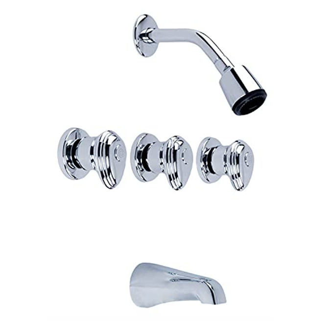 Gerber Hardwater Three Handle Threaded Escutcheon Tub & Shower Fitting with Sweat Connections & Threaded Spout 1.75gpm Chrome