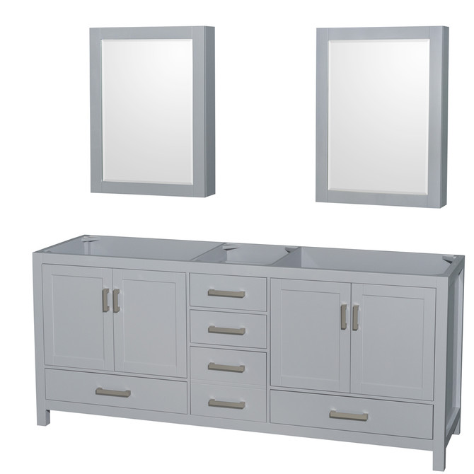 Sheffield 80 Inch Double Bathroom Vanity in Gray, No Countertop, No Sink, and Medicine Cabinets