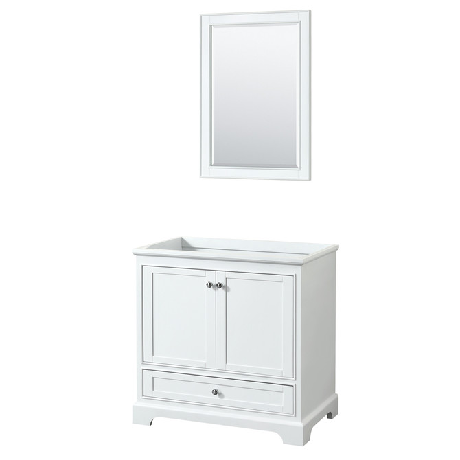 Deborah 36 Inch Single Bathroom Vanity in White, No Countertop, No Sink, and 24 Inch Mirror