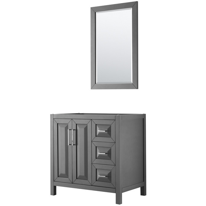 Daria 36 Inch Single Bathroom Vanity in Dark Gray, No Countertop, No Sink, and 24 Inch Mirror
