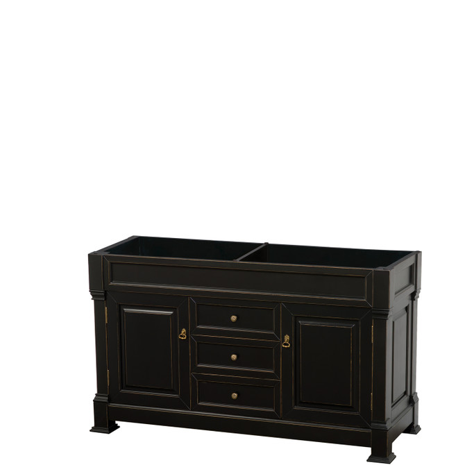 Andover 60 Inch Double Bathroom Vanity in Black, No Countertop, No Sink, and No Mirror