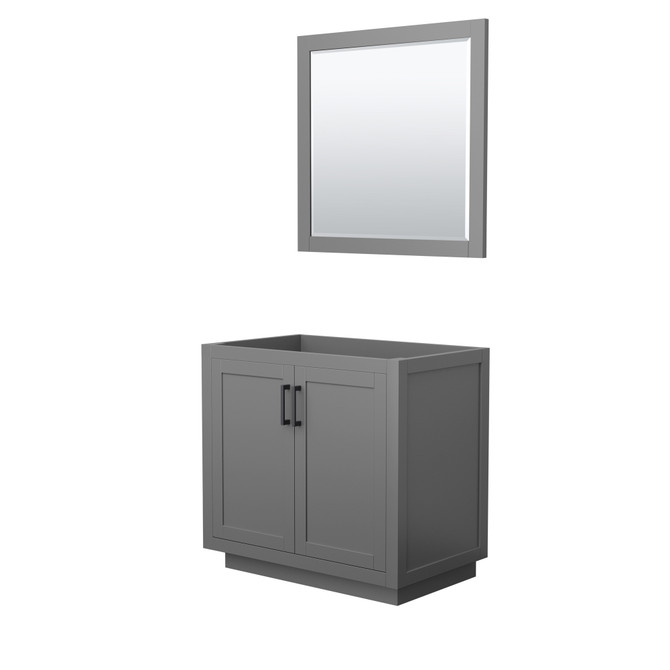 Miranda 36 Inch Single Bathroom Vanity in Dark Gray, No Countertop, No Sink, Matte Black Trim, 34 Inch Mirror