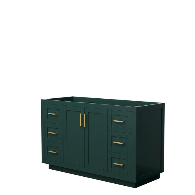 Miranda 54 Inch Single Bathroom Vanity in Green, No Countertop, No Sink, Brushed Gold Trim