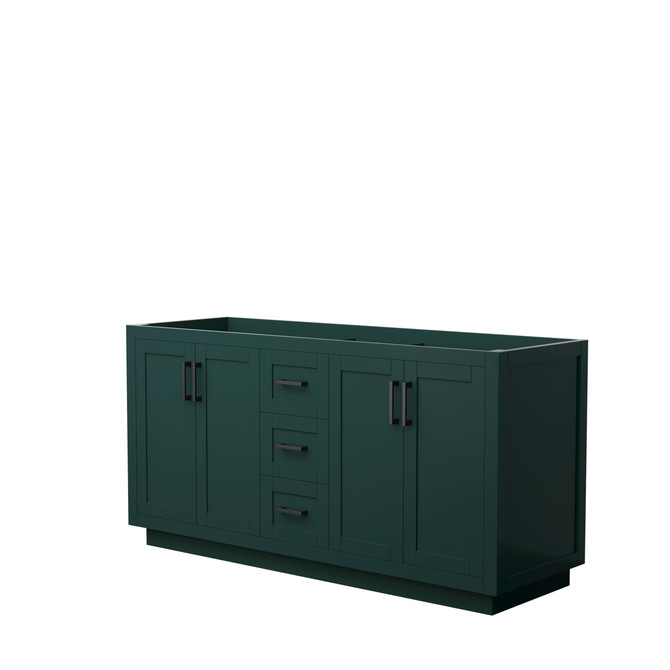 Miranda 66 Inch Double Bathroom Vanity in Green, No Countertop, No Sink, Matte Black Trim