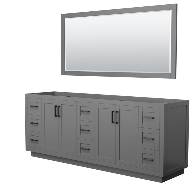 Miranda 84 Inch Double Bathroom Vanity in Dark Gray, No Countertop, No Sink, Matte Black Trim, 70 Inch Mirror