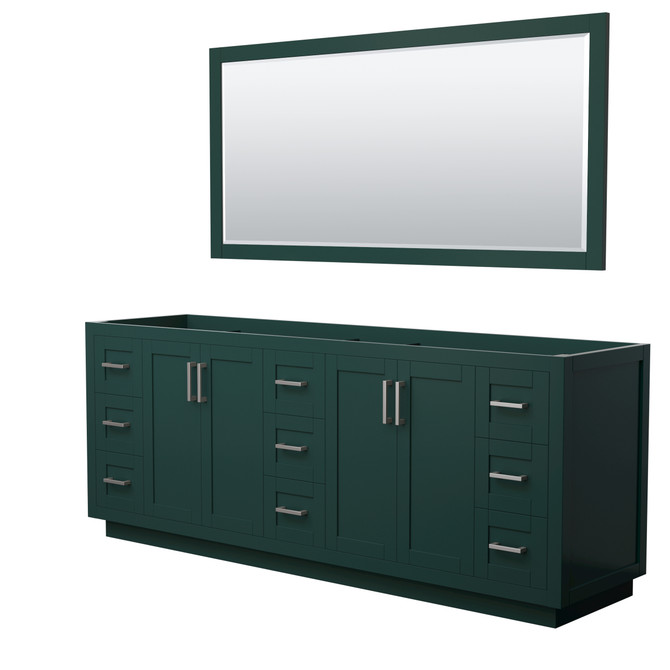 Miranda 84 Inch Double Bathroom Vanity in Green, No Countertop, No Sink, Brushed Nickel Trim, 70 Inch Mirror