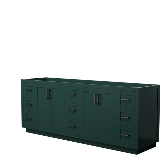 Miranda 84 Inch Double Bathroom Vanity in Green, No Countertop, No Sink, Matte Black Trim