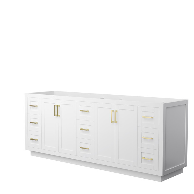 Miranda 84 Inch Double Bathroom Vanity in White, No Countertop, No Sink, Brushed Gold Trim