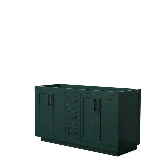 Miranda 60 Inch Double Bathroom Vanity in Green, No Countertop, No Sink, Matte Black Trim