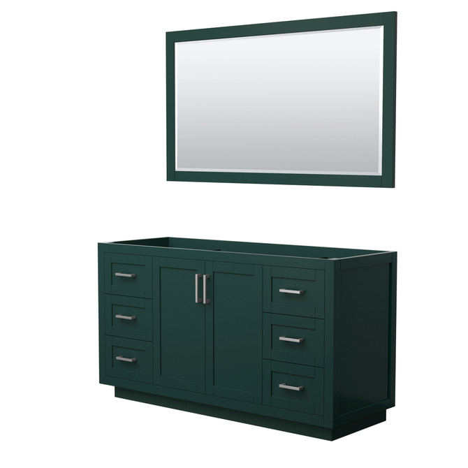 Miranda 60 Inch Single Bathroom Vanity in Green, No Countertop, No Sink, Brushed Nickel Trim, 58 Inch Mirror