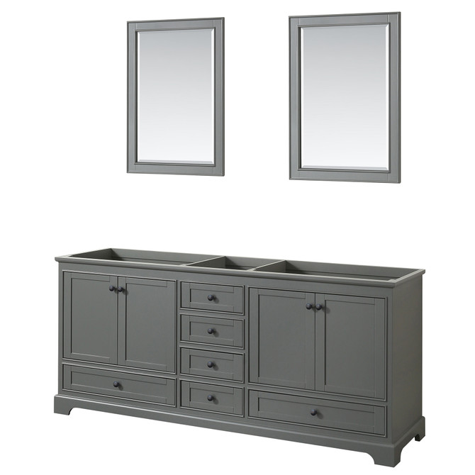 Deborah 80 Inch Double Bathroom Vanity in Dark Gray, No Countertop, No Sinks, Matte Black Trim, 24 Inch Mirrors