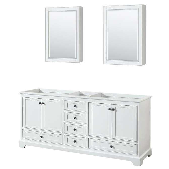 Deborah 80 Inch Double Bathroom Vanity in White, No Countertop, No Sinks, Matte Black Trim, Medicine Cabinets