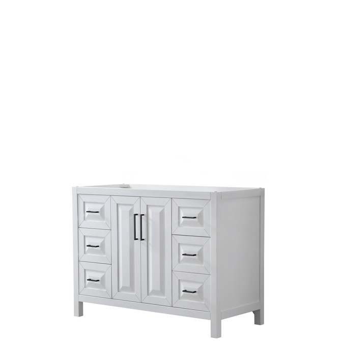 Daria 48 Inch Single Bathroom Vanity in White, No Countertop, No Sink, Matte Black Trim