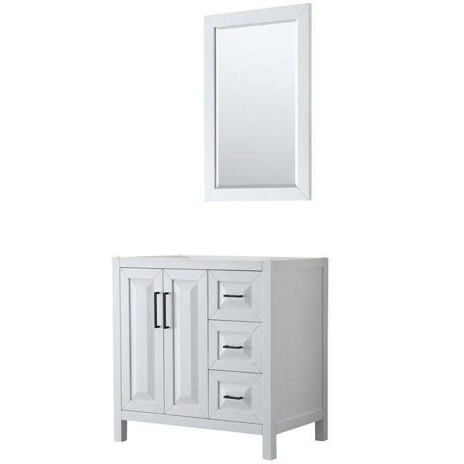 Daria 36 Inch Single Bathroom Vanity in White, No Countertop, No Sink, Matte Black Trim, 24 Inch Mirror