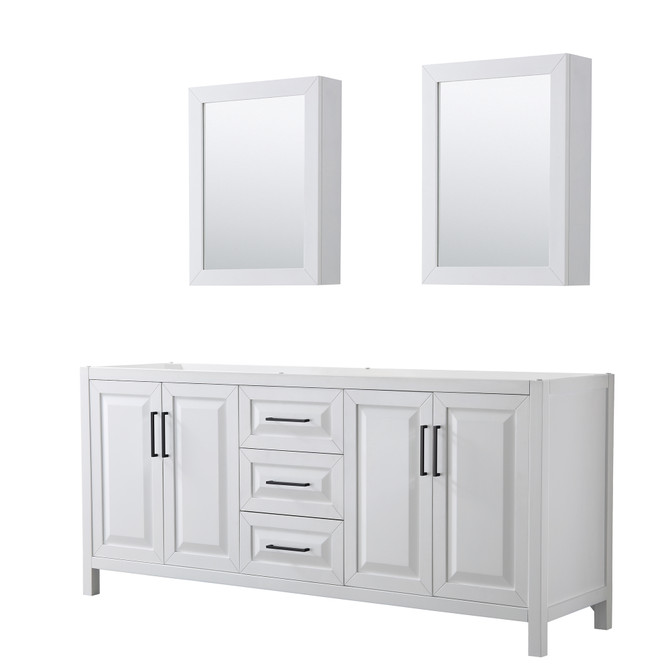 Daria 80 Inch Double Bathroom Vanity in White, No Countertop, No Sink, Matte Black Trim, Medicine Cabinets