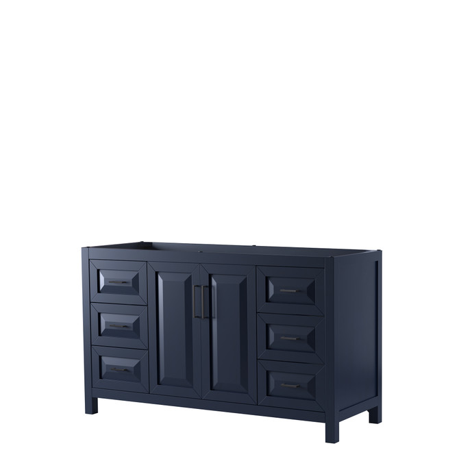 Daria 60 Inch Single Bathroom Vanity in Dark Blue, No Countertop, No Sink, Matte Black Trim