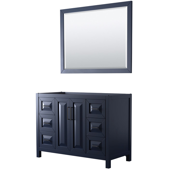 Daria 48 Inch Single Bathroom Vanity in Dark Blue, No Countertop, No Sink, Matte Black Trim, 46 Inch Mirror