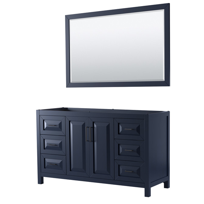 Daria 60 Inch Single Bathroom Vanity in Dark Blue, No Countertop, No Sink, Matte Black Trim, 58 Inch Mirror