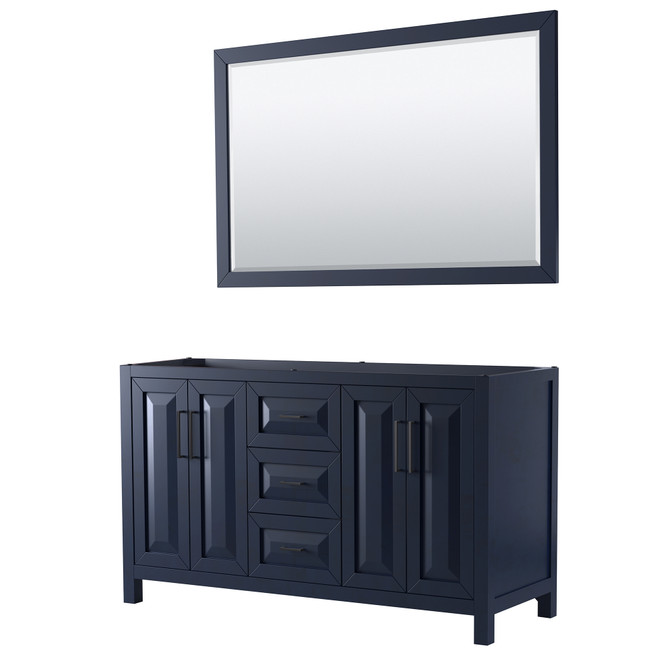 Daria 60 Inch Double Bathroom Vanity in Dark Blue, No Countertop, No Sink, Matte Black Trim, 58 Inch Mirror