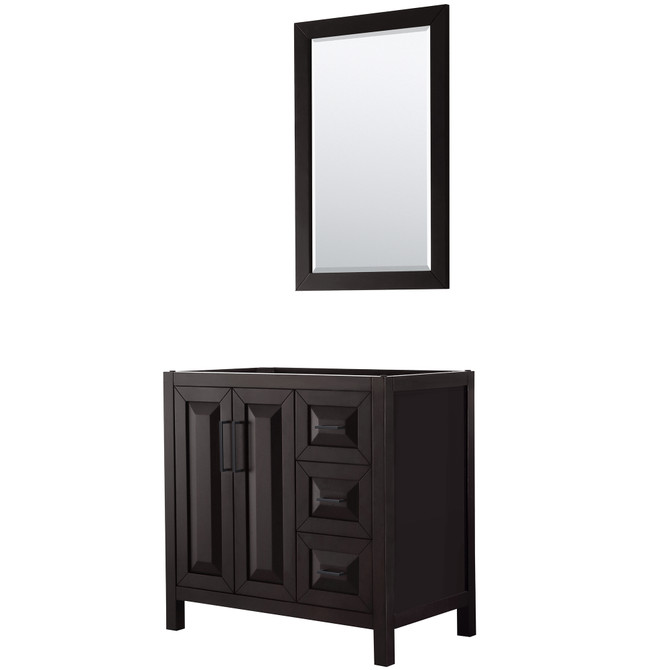 Daria 36 Inch Single Bathroom Vanity in Dark Espresso, No Countertop, No Sink, Matte Black Trim, 24 Inch Mirror