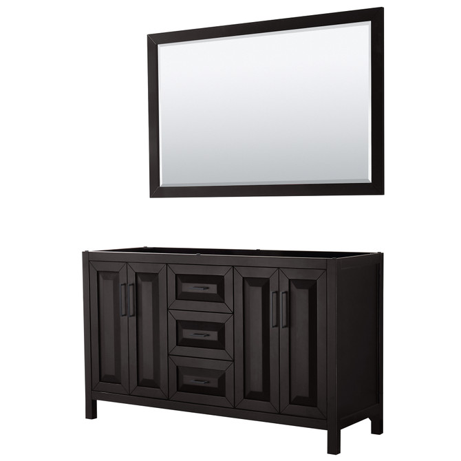 Daria 60 Inch Double Bathroom Vanity in Dark Espresso, No Countertop, No Sink, Matte Black Trim, 58 Inch Mirror