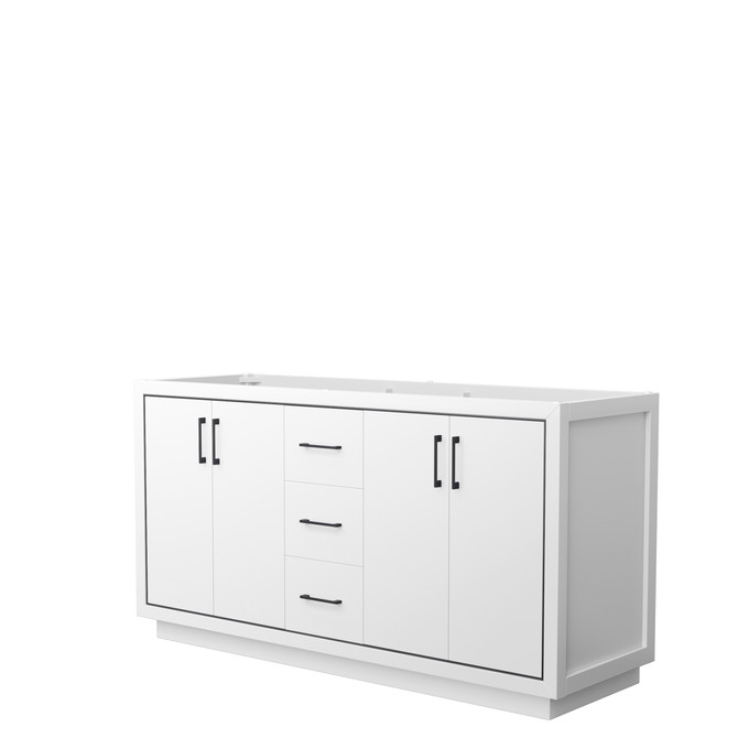 Icon 66 Inch Double Bathroom Vanity in White, No Countertop, No Sink, Matte Black Trim