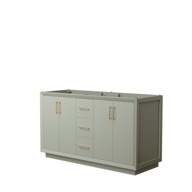 Strada 60 Inch Double Bathroom Vanity in Light Green, No Countertop, No Sink, Satin Bronze Trim