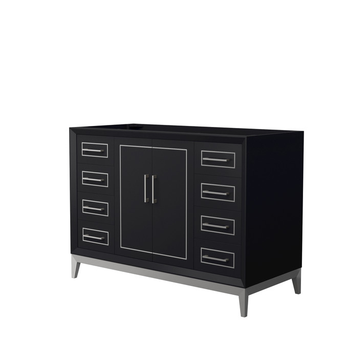 Marlena 48 Inch Single Bathroom Vanity in Black, No Countertop, No Sink, Brushed Nickel Trim