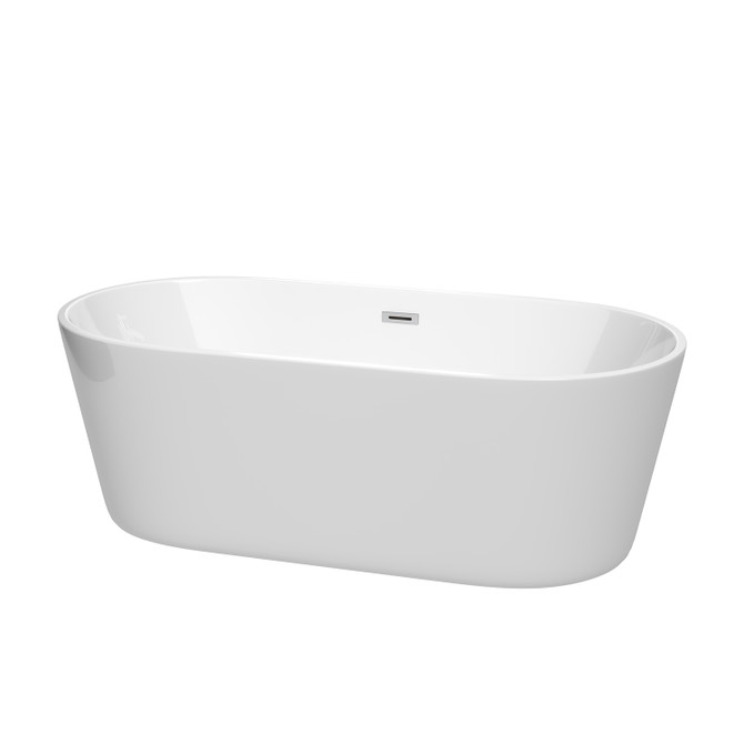 Carissa 67 Inch Freestanding Bathtub in White with Polished Chrome Drain and Overflow Trim