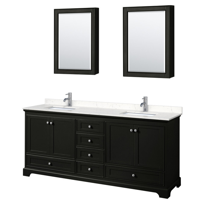 Deborah 80 Inch Double Bathroom Vanity in Dark Espresso, Carrara Cultured Marble Countertop, Undermount Square Sinks, Medicine Cabinets