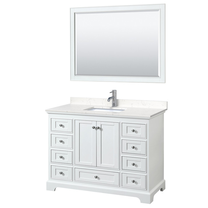 Deborah 48 Inch Single Bathroom Vanity in White, Carrara Cultured Marble Countertop, Undermount Square Sink, 46 Inch Mirror