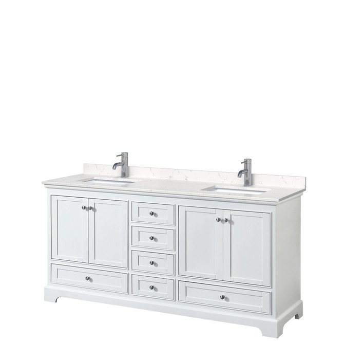 Deborah 72 Inch Double Bathroom Vanity in White, Carrara Cultured Marble Countertop, Undermount Square Sinks, No Mirrors