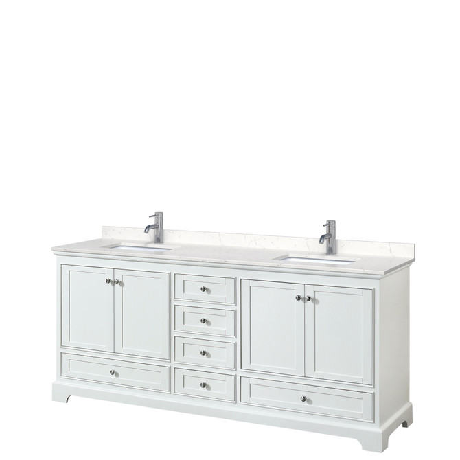 Deborah 80 Inch Double Bathroom Vanity in White, Carrara Cultured Marble Countertop, Undermount Square Sinks, No Mirrors