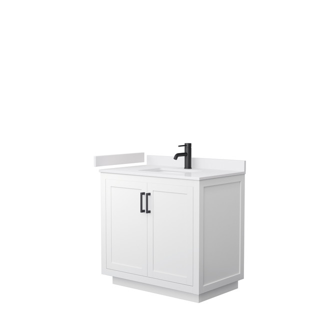 Miranda 36 Inch Single Bathroom Vanity in White, White Cultured Marble Countertop, Undermount Square Sink, Matte Black Trim