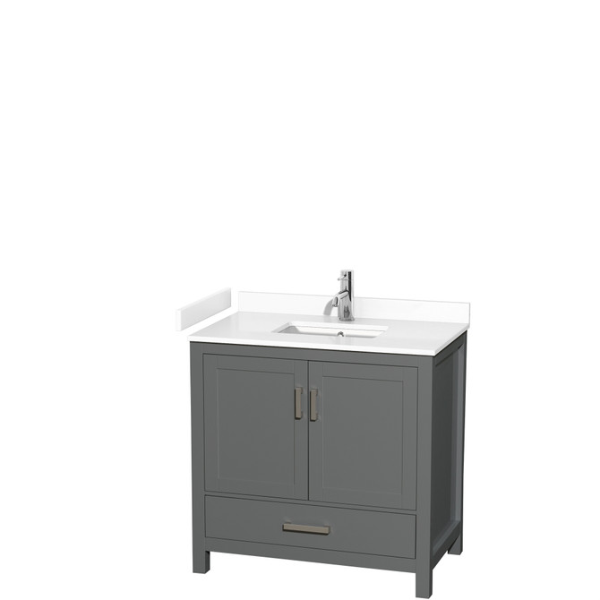Sheffield 36 Inch Single Bathroom Vanity in Dark Gray, White Cultured Marble Countertop, Undermount Square Sink, No Mirror