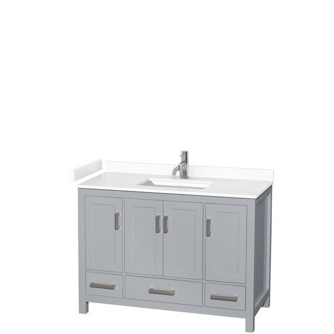 Sheffield 48 Inch Single Bathroom Vanity in Gray, White Cultured Marble Countertop, Undermount Square Sink, No Mirror