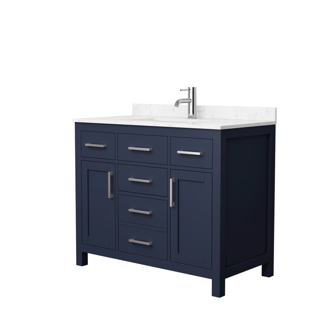 Beckett 42 Inch Single Bathroom Vanity in Dark Blue, Carrara Cultured Marble Countertop, Undermount Square Sink, Brushed Nickel Trim