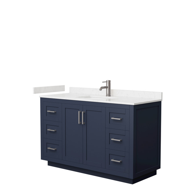 Miranda 54 Inch Single Bathroom Vanity in Dark Blue, Carrara Cultured Marble Countertop, Undermount Square Sink, Brushed Nickel Trim