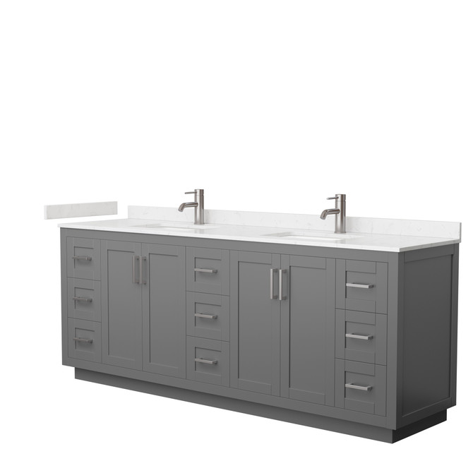 Miranda 84 Inch Double Bathroom Vanity in Dark Gray, Carrara Cultured Marble Countertop, Undermount Square Sinks, Brushed Nickel Trim