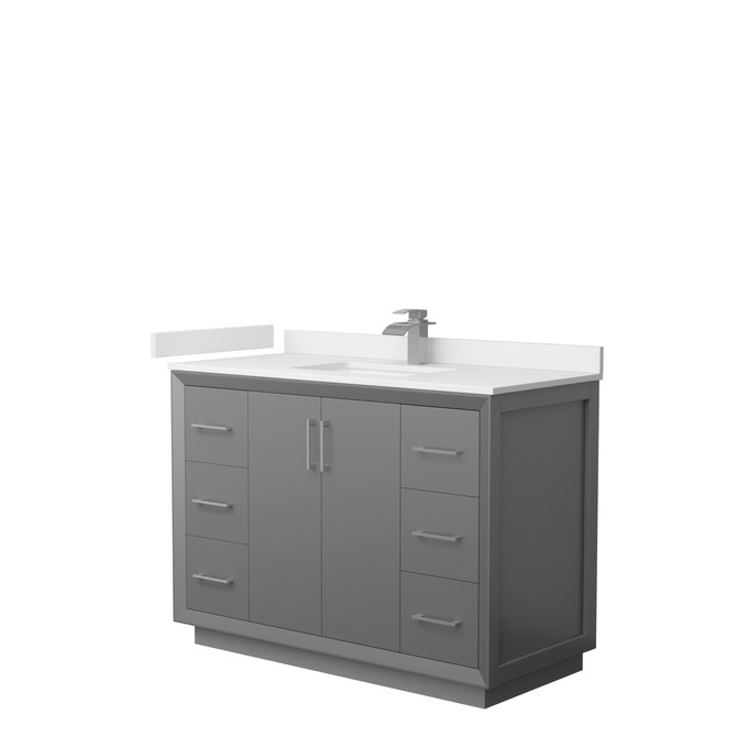 Strada 48 Inch Single Bathroom Vanity in Dark Gray, White Cultured Marble Countertop, Undermount Square Sink, Brushed Nickel Trim