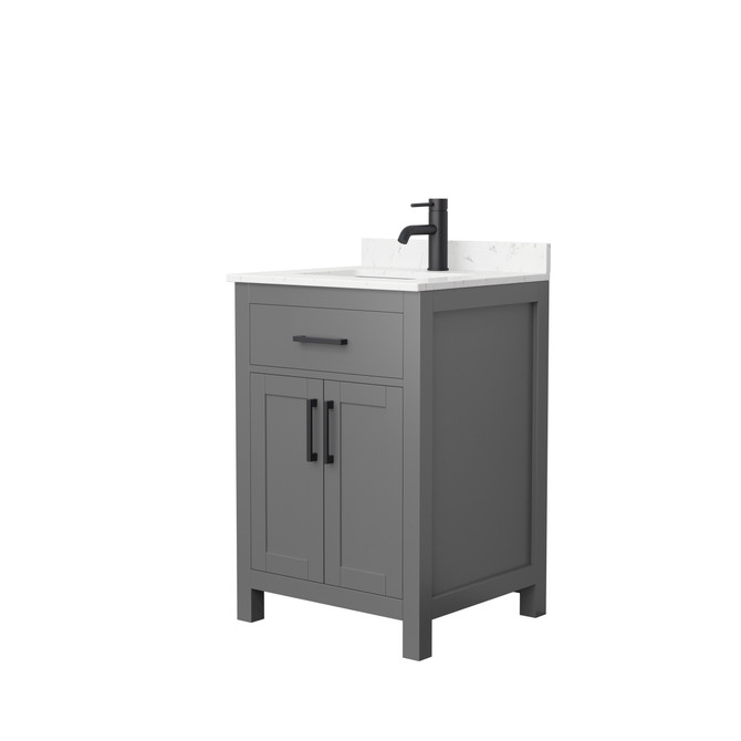 Beckett 24 Inch Single Bathroom Vanity in Dark Gray, Carrara Cultured Marble Countertop, Undermount Square Sink, Matte Black Trim