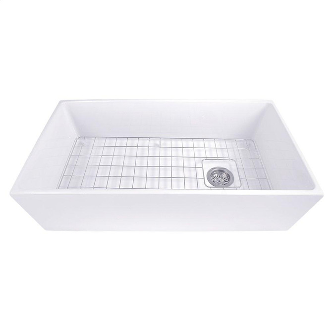 Nantucket Sinks 36 Inch Farmhouse Fireclay Sink with Offset Drain and Grid