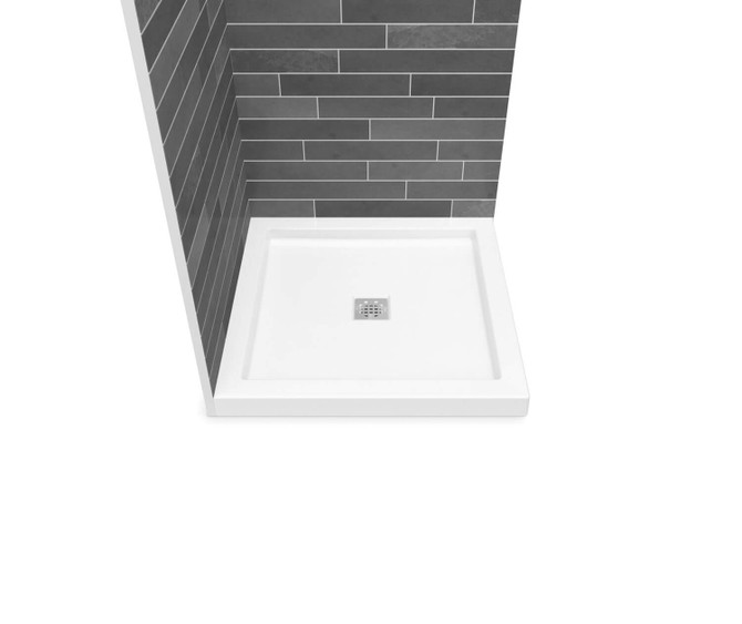 B3Square 3636 Acrylic Corner Left or Right Shower Base in White with Center Drain